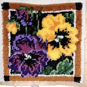 Pansies latchhook rug ready for framing or whatever you want